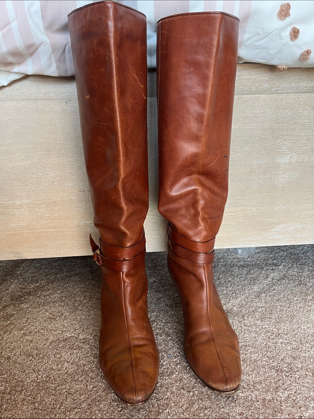 Loeffler Randall Tan Leather Mid-Calf Heeled Boots with Buckle - Picture 11 of 13